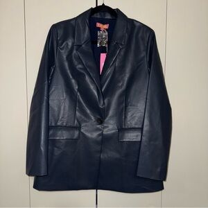 Savannah Sevens Women's Navy Faux Leather Blazer NWT